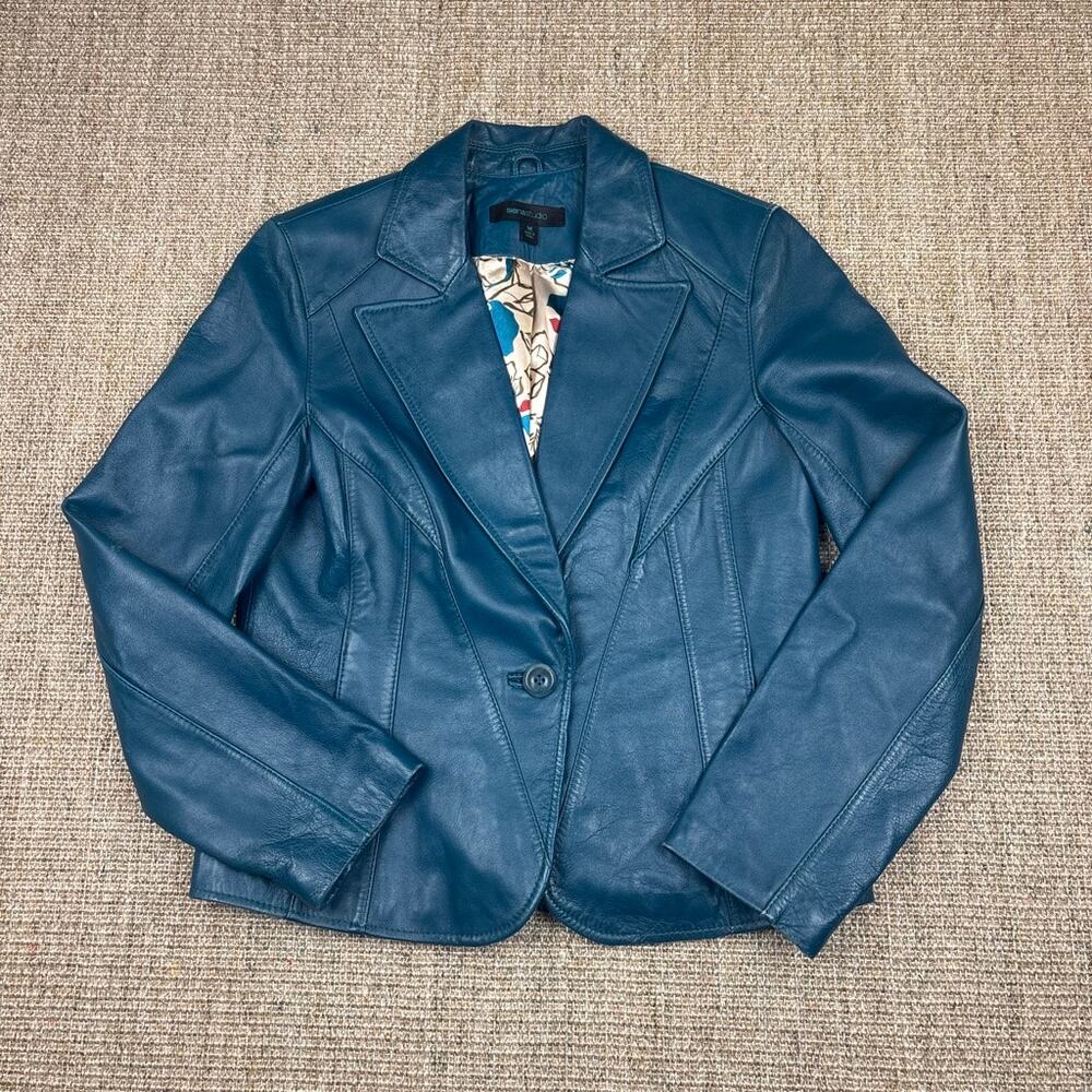 🦚💙 Siena Studio Genuine Leather Blazer Jacket | Size M | Teal